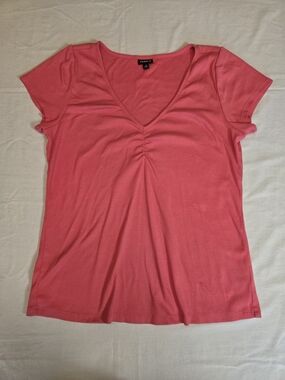torrid Coral Pink V-Neck Short Sleeve Ruched Tee
